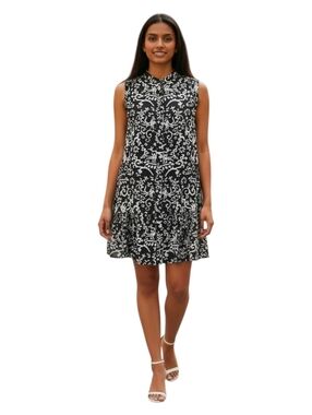 SALONI Tilly Dress Silk Noir Phoenix Fit Flare Shift Sleeveless Button